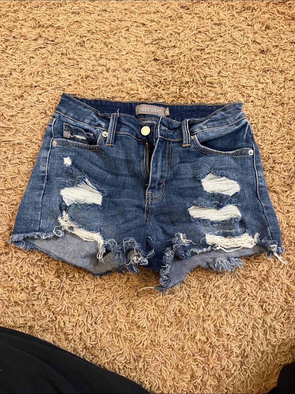 Just USA Ripped Medium Blue Denim Cutoff Shorts